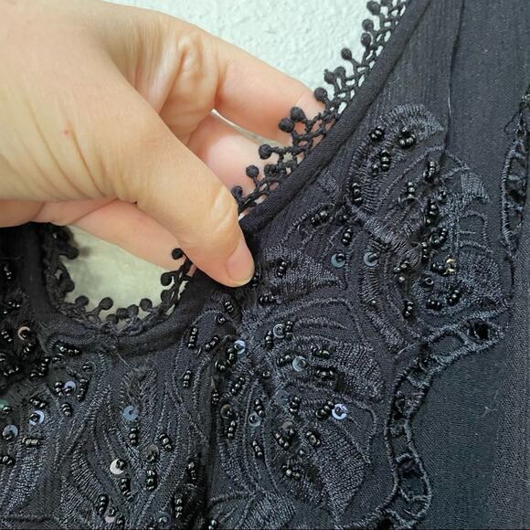 Free People Intimately Black Lace Sleeveless Mini Dress Womens S Slip Beaded - Picture 2 of 10